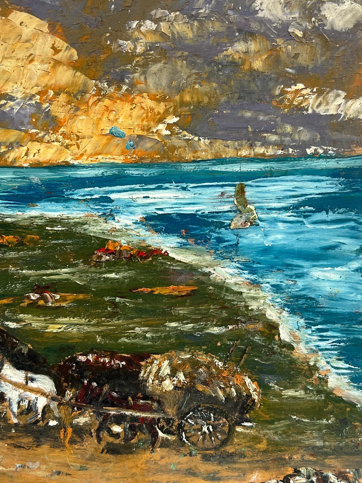 Rustikale Küstenlandschaft mit Pferd undwagen, Ölgemälde (Impressionismus), Painting, von Fanch Lel