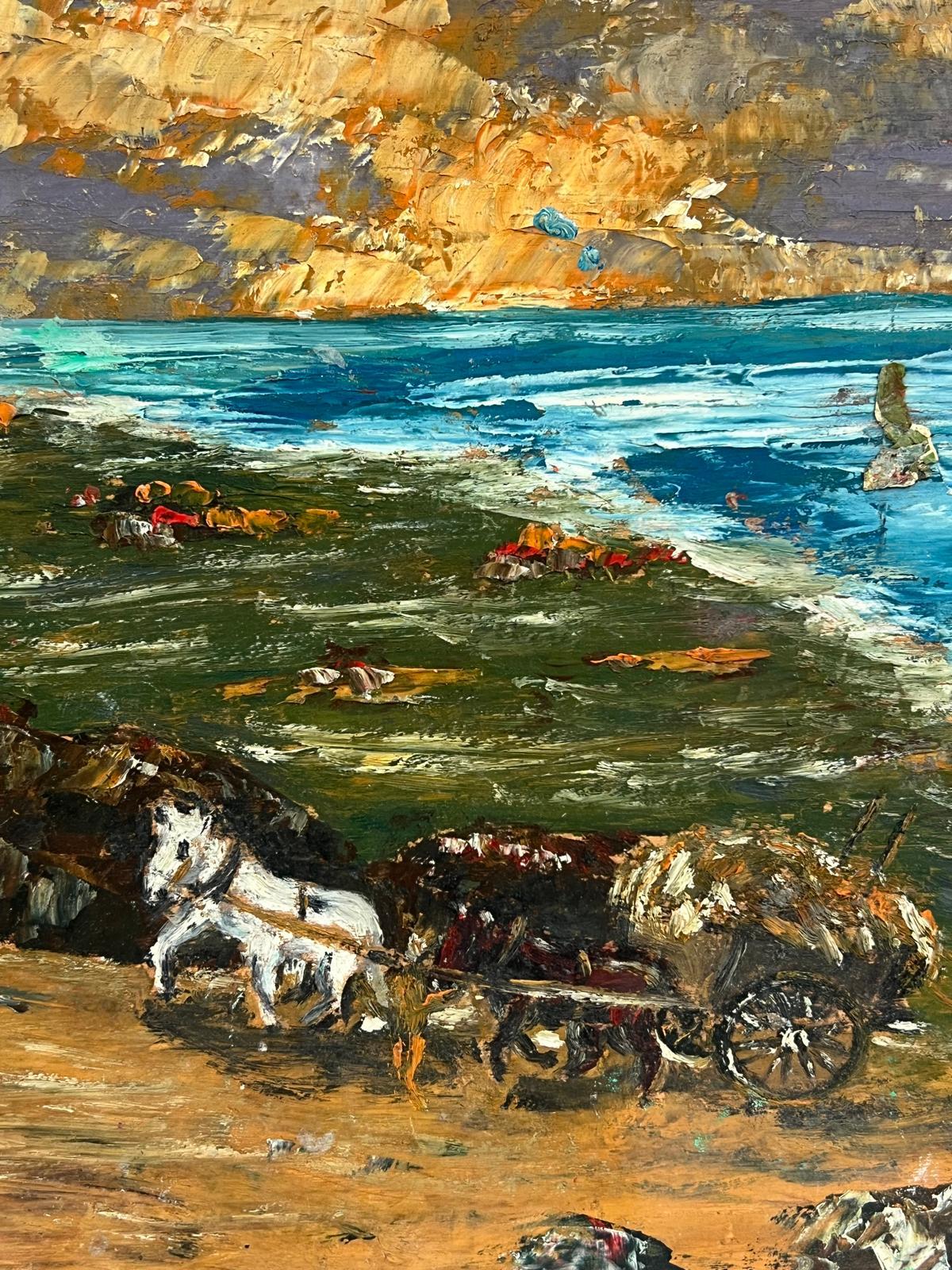 Rustikale Küstenlandschaft
von Fanch Lel (Franzose, geb. 1930)
Größe: 9 x 10,5 Zoll
doppelseitig
Ölgemälde auf Karton, ungerahmt
Zustand: Das Gemälde ist in sehr gutem Zustand. Es wurde zuvor im Studio des Künstlers aufbewahrt. 
Provenienz: Alle