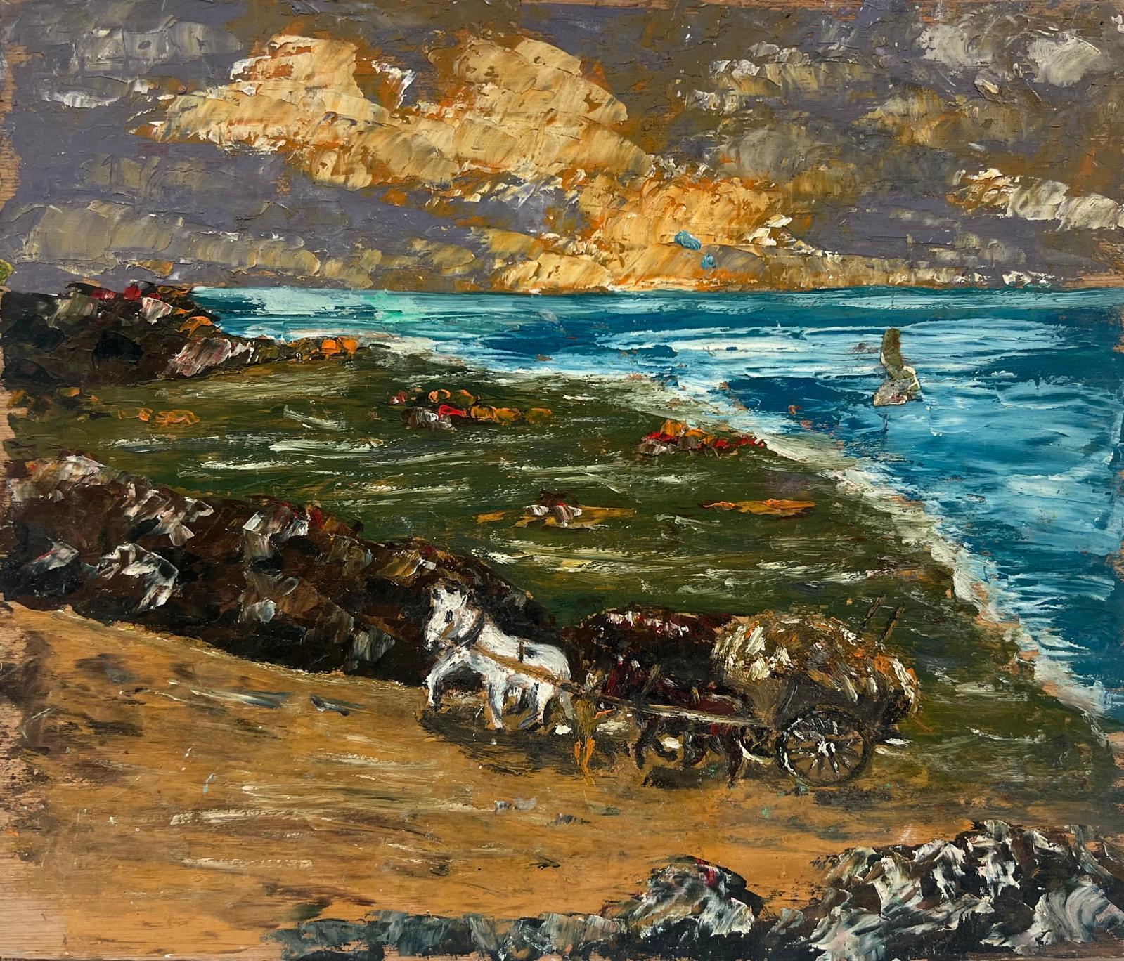 Rustikale Küstenlandschaft mit Pferd undwagen, Ölgemälde