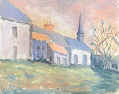 Piccolo villaggio rurale alla luce dell'estate Pittura a olio francese