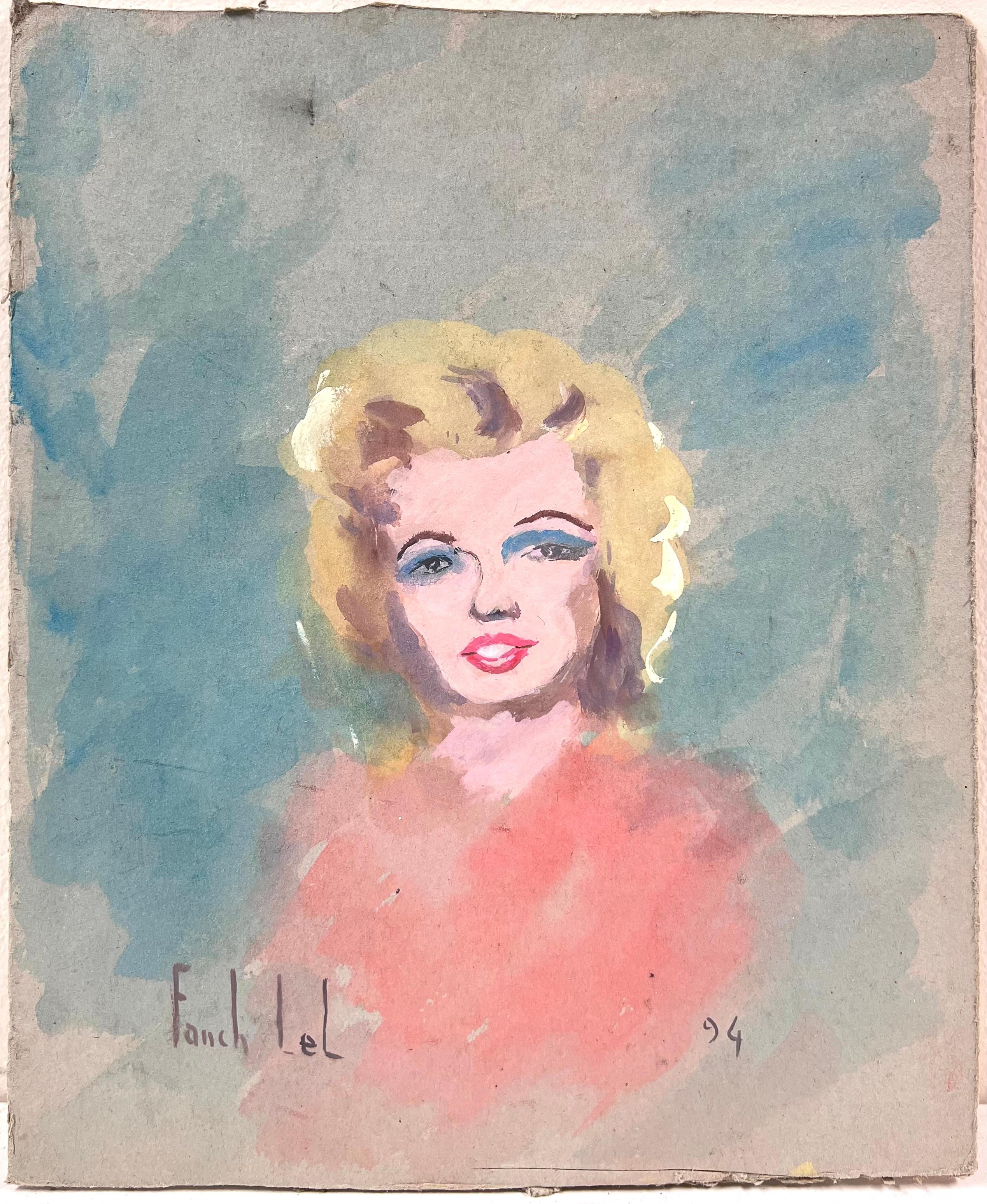 Suave retrato de la icónica Marilyn Monroe de Hollywood en suaves tonos pastel - Painting de Fanch Lel