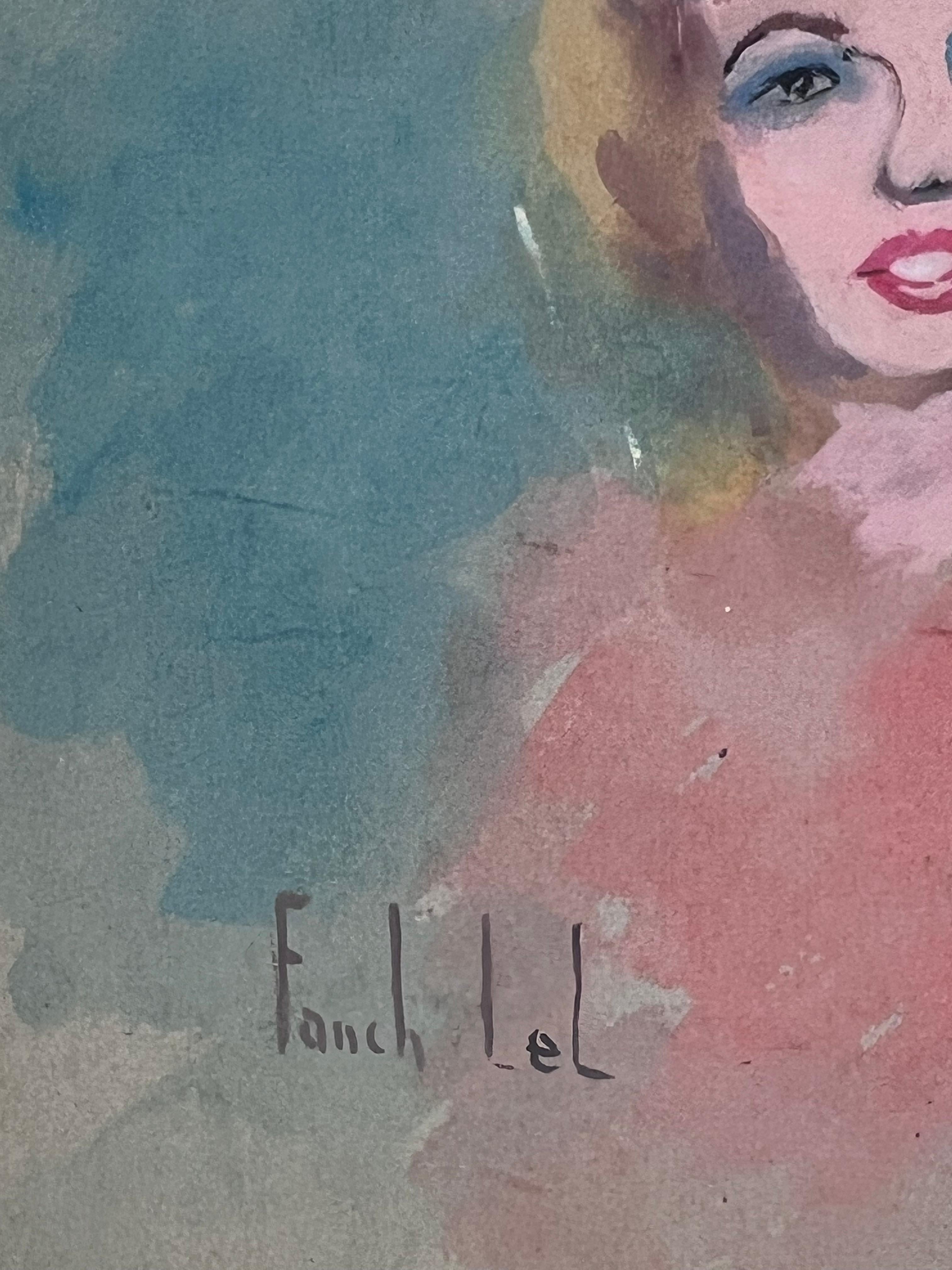 Suave retrato de la icónica Marilyn Monroe de Hollywood en suaves tonos pastel - Portrait Painting Gris de Fanch Lel