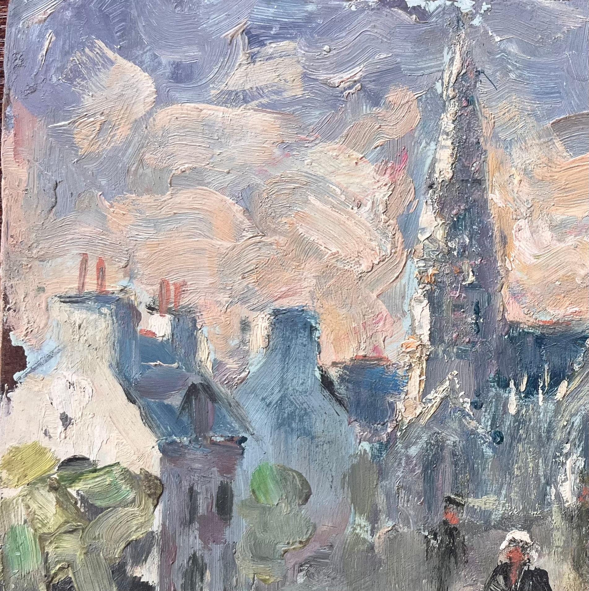St. Grawi French Impressionist Painting of Village Street and Cathedral For Sale 1
