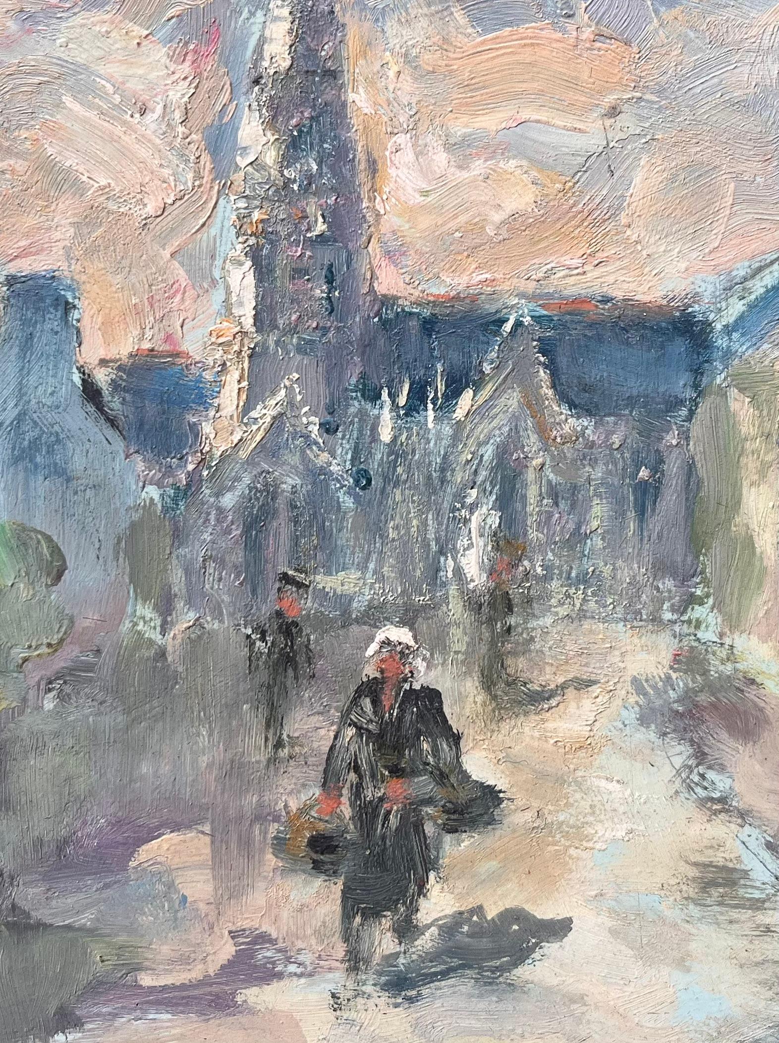 St. Grawi French Impressionist Painting of Village Street and Cathedral For Sale 4