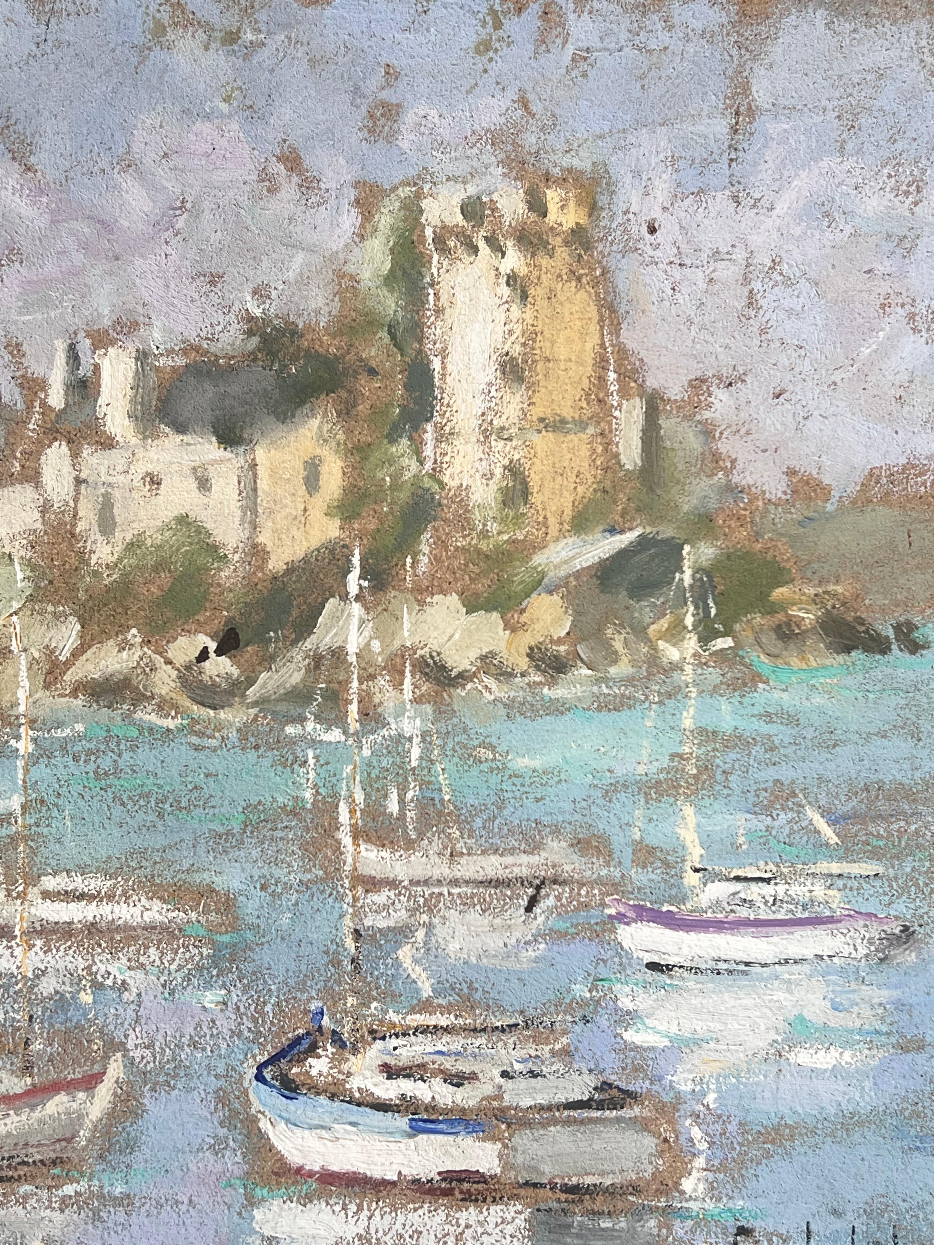 Still Fishing Harbour of Montauban France  Impressionist French Oil Painting - Gray Landscape Painting by Fanch Lel