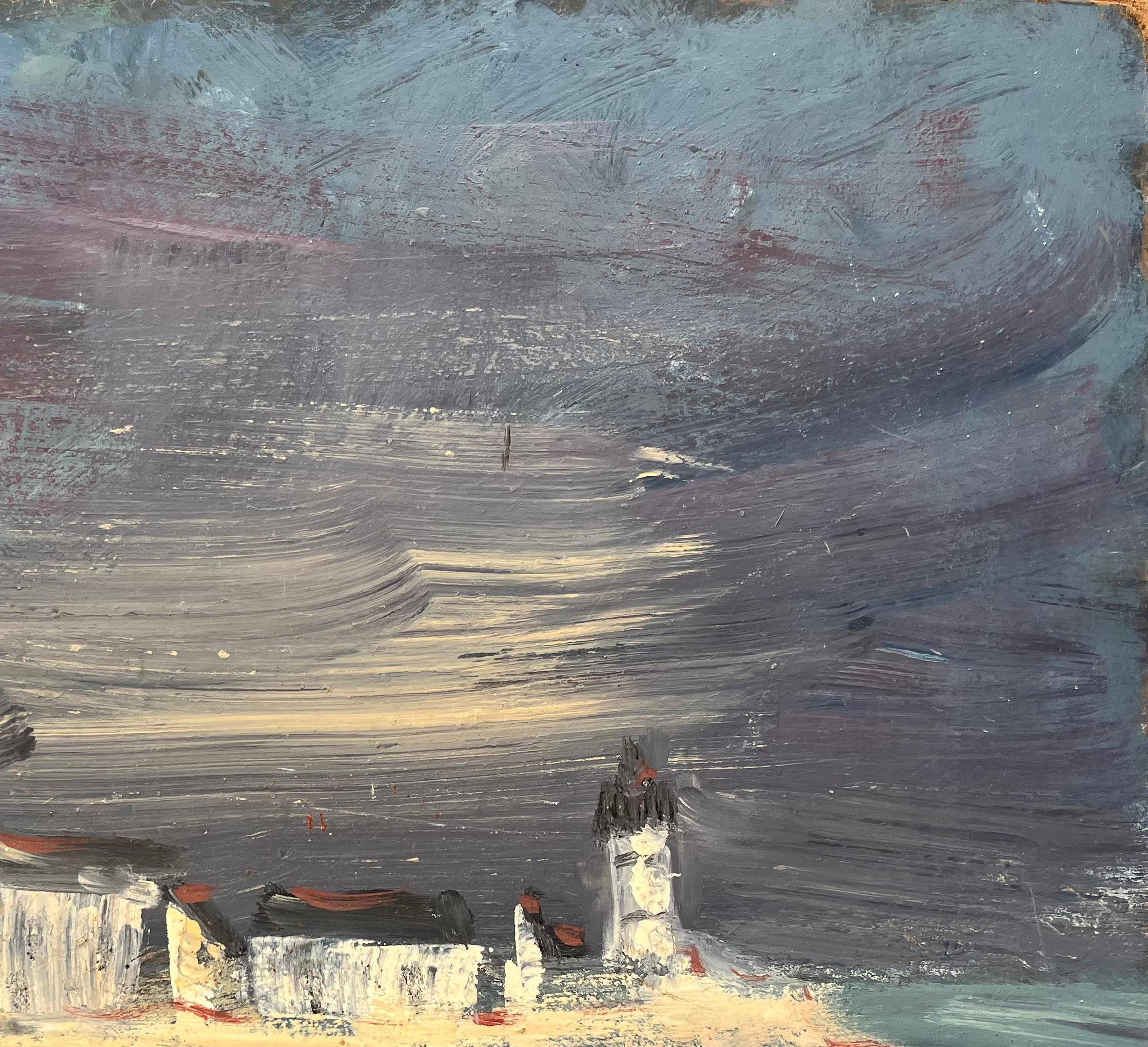 Stormy Coastal Lighthouse-Szene mit Crashing Waves und dramatischem Himmel in Öl im Angebot 1