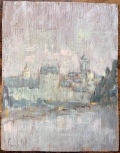 Subtle Impressionist Paris Skyline with River Reflection and Notre Dame Dome