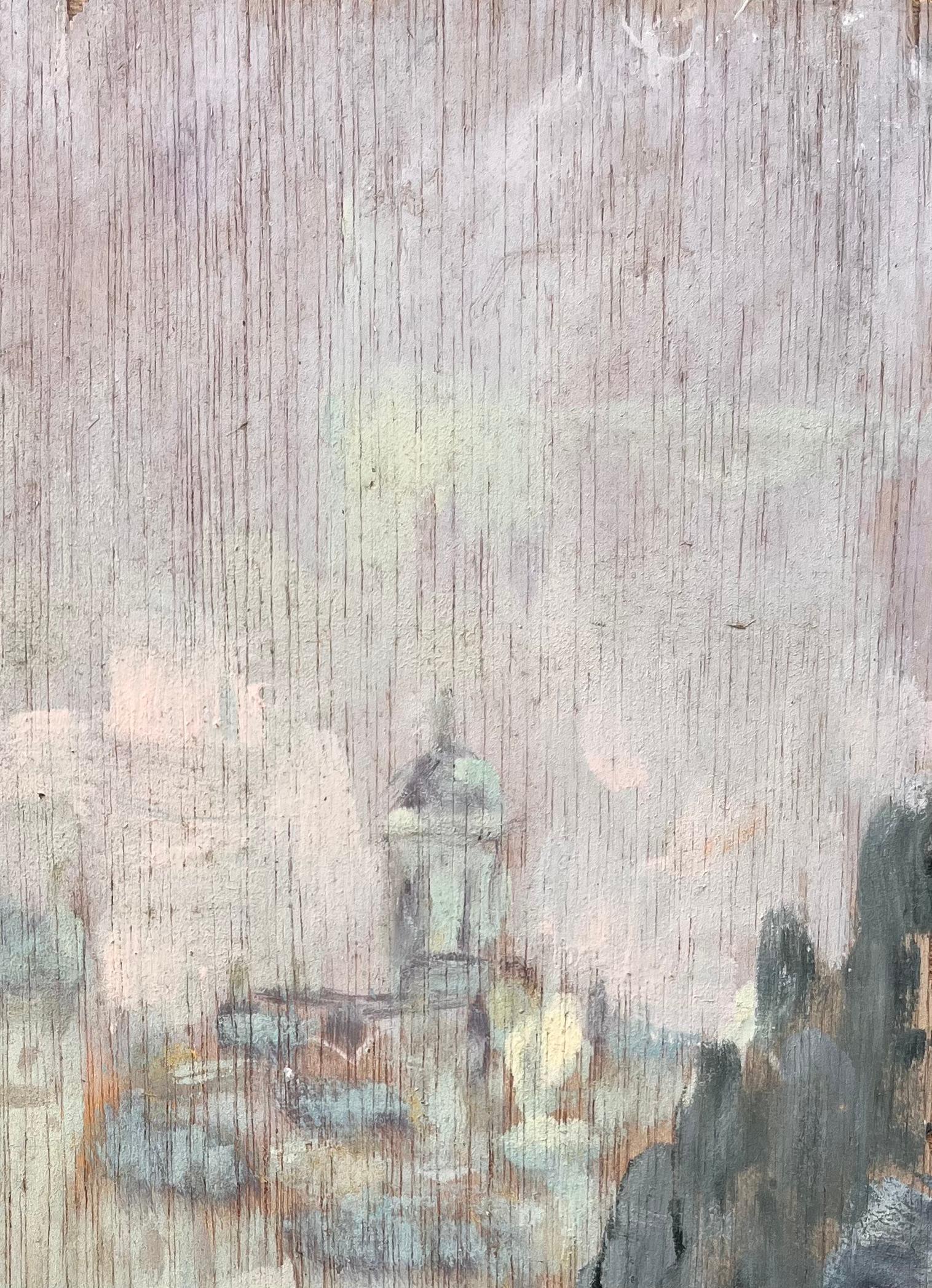 Subtle Impressionist Paris Skyline with River Reflection and Notre Dame Dome For Sale 1