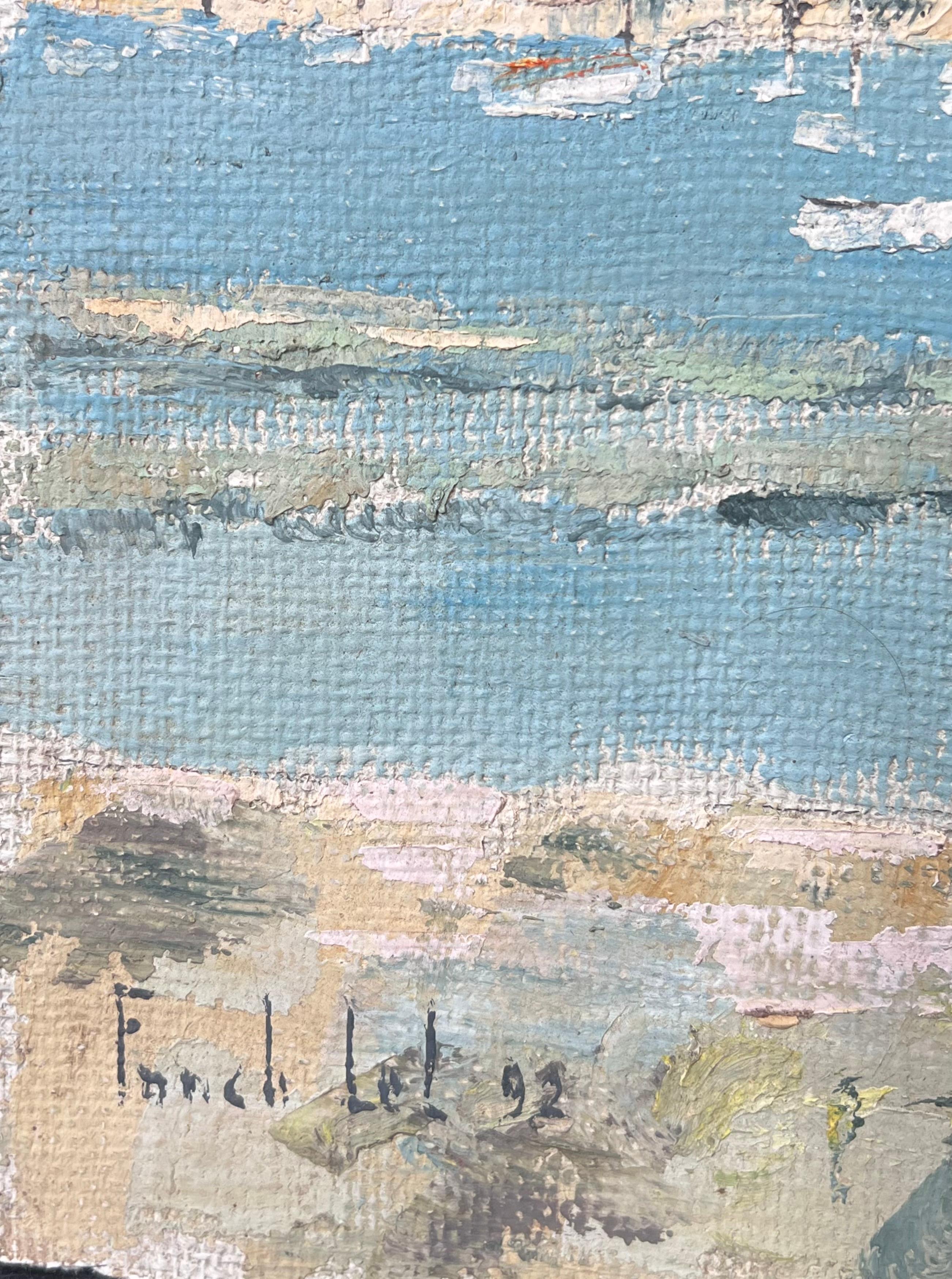 Summers Day Blue Coastal Beach Signed Ölgemälde Landschaft (Impressionismus), Painting, von Fanch Lel