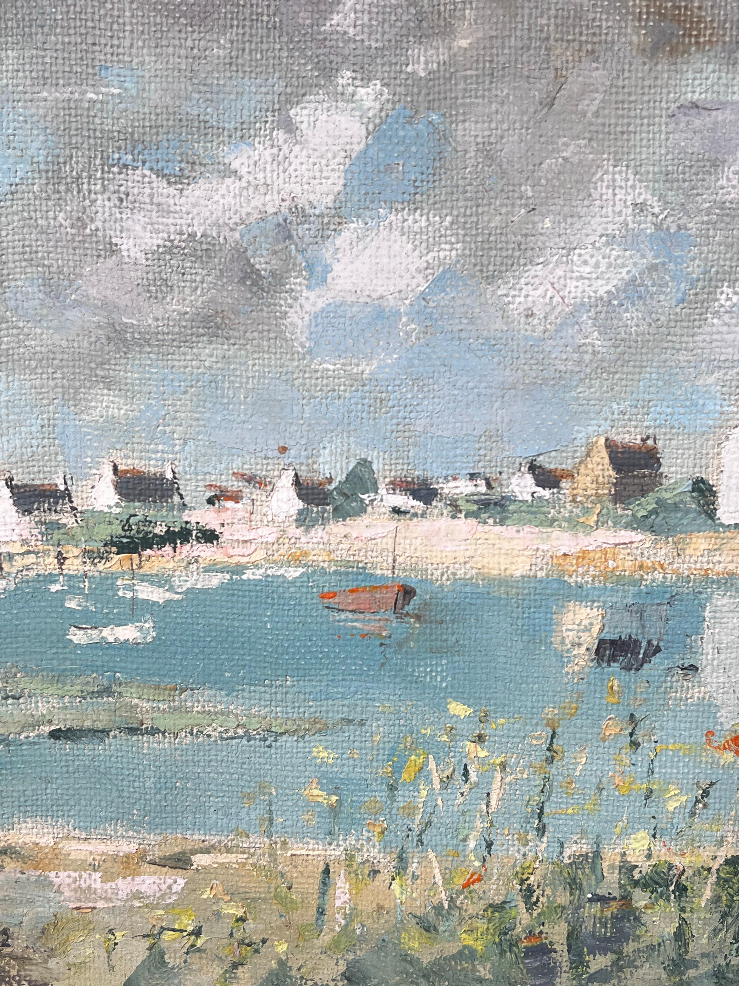 Summers Day Blue Coastal Beach Signed Ölgemälde Landschaft im Angebot 1