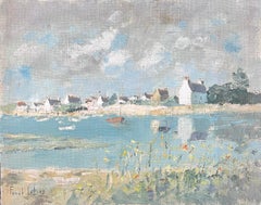 Summers Day Blue Coastal Beach Signed Ölgemälde Landschaft