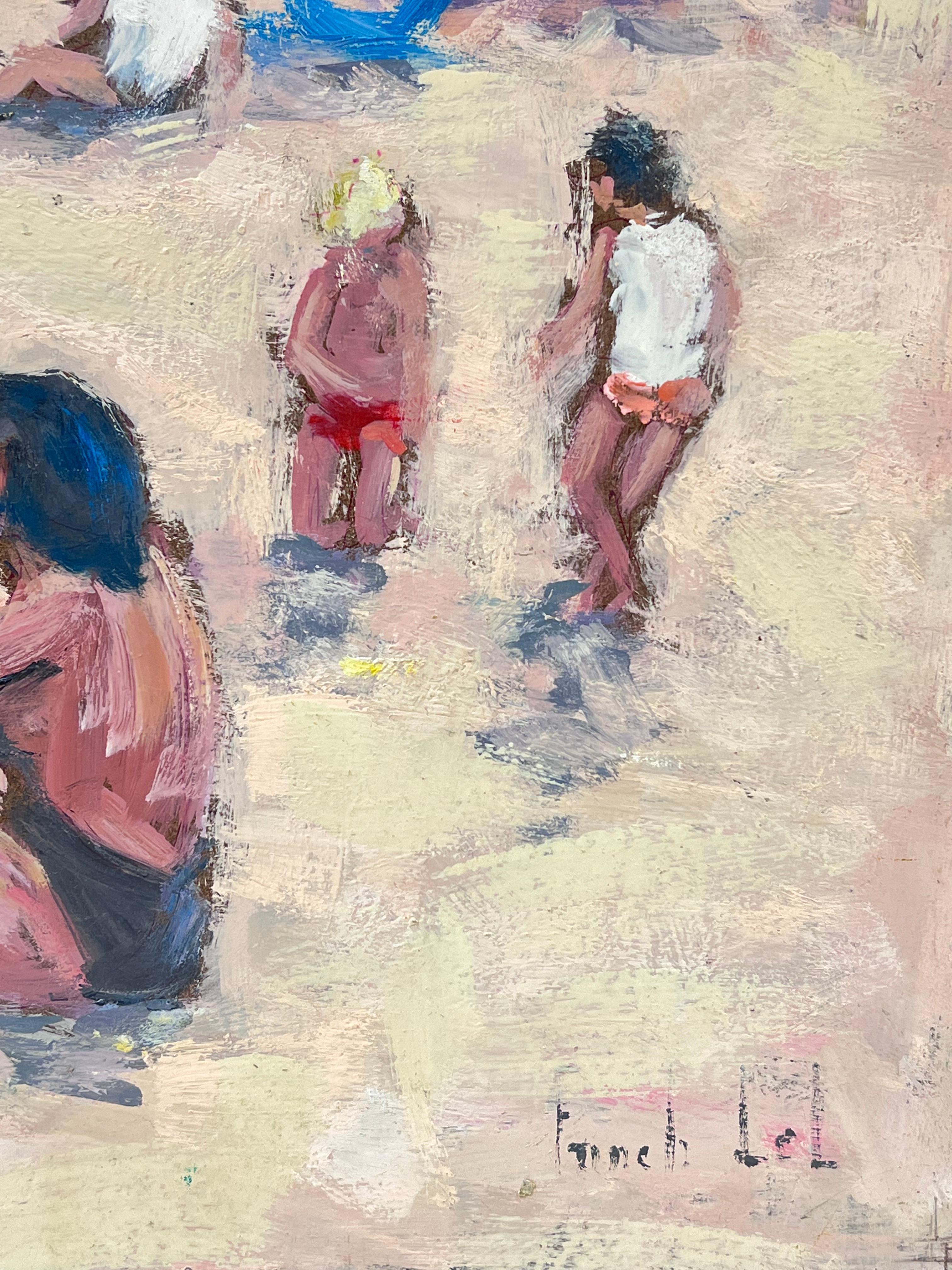 Bagnanti che si rilassano in una giornata di sole sulla spiaggia di Dinan, La Plage Francia - Painting Impressionismo di Fanch Lel