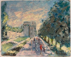 Sunlit Dinan Village Path with Figures and Tower French Post Impressionist Oil