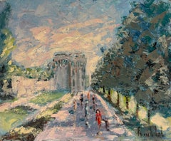 Sunlit Dinan Village Path with Figures and Tower French Post Impressionist Oil