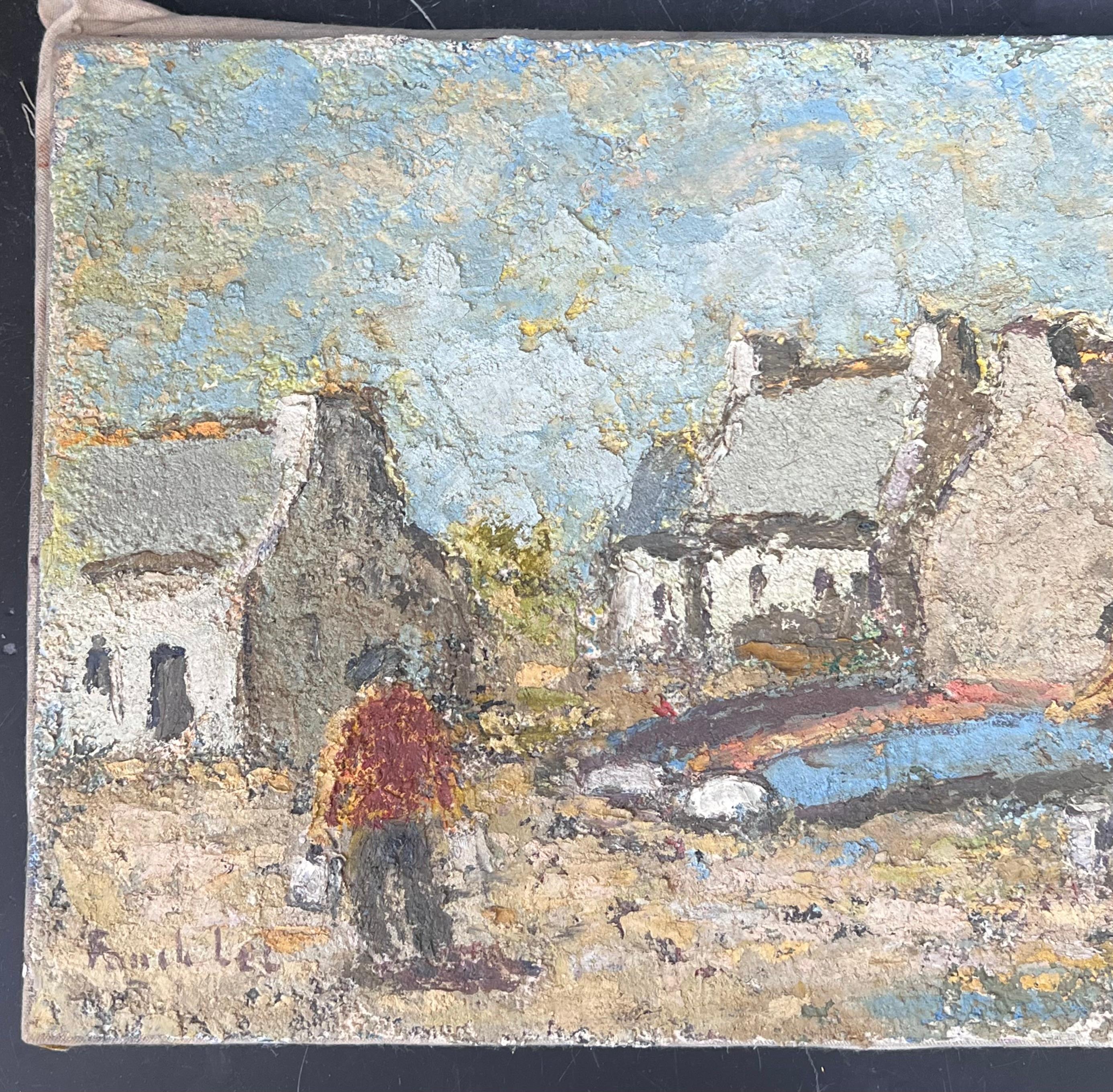 Fisherman In Preparation 
signed by Fanch Lel
Size: 9.5 x 14 inches (height x width)
Oil painting on canvas, unframed
Inscribed Verso
Condition: Good condition overall with minor surface handling marks and light wear to edges, consistent with its