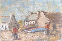 The Fisherman In Preparation In A French Village Landscape Oil Painting