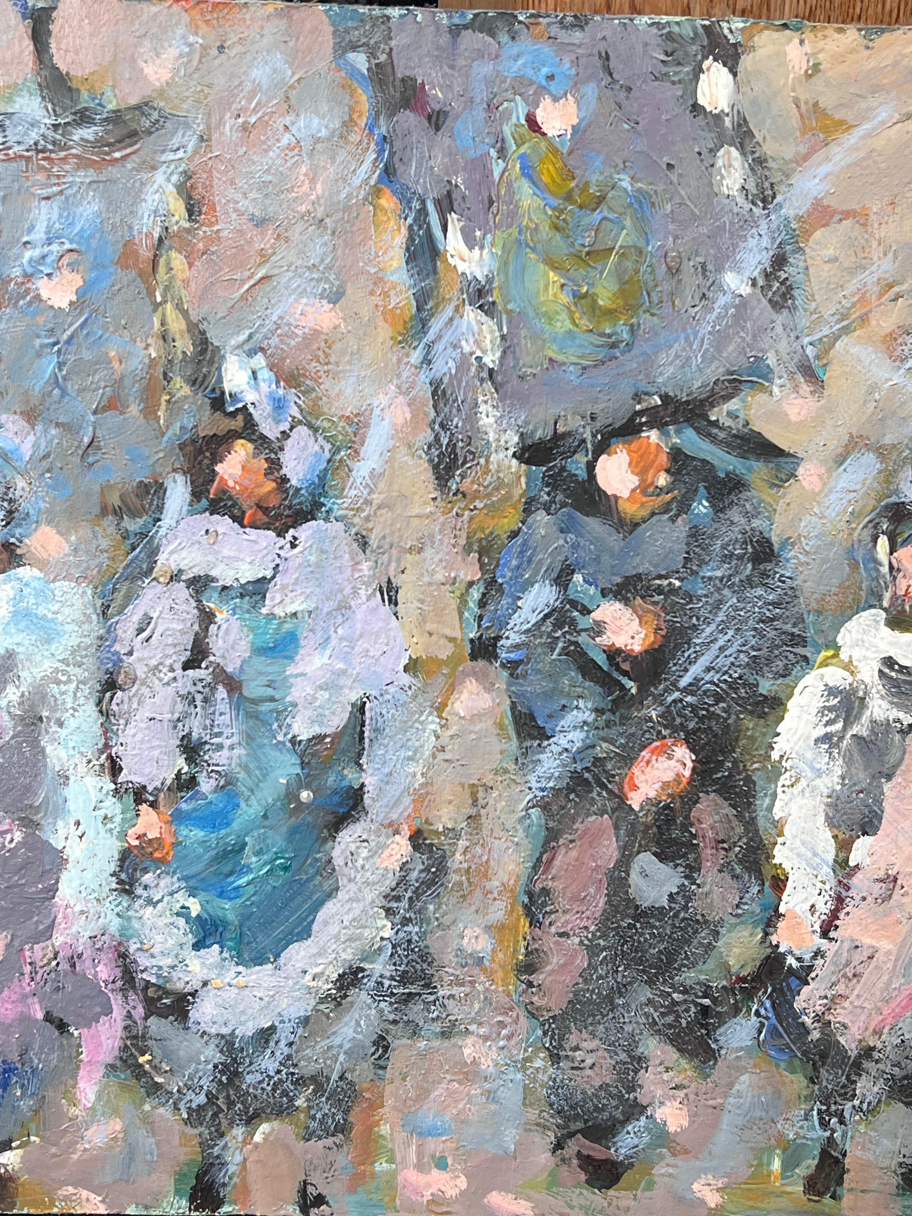 La marcia del villaggio alla luce del tempo  Paesaggio francese dipinto a olio - Figurative Painting Grigio di Fanch Lel