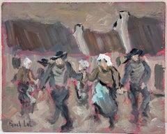 Traditional Village Dance Figures in Motion Celebrating in a Rustic Courtyard