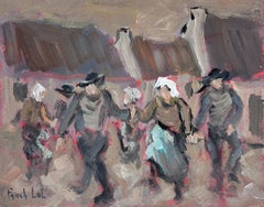 Figuras de la Danza Tradicional del Pueblo en Movimiento Celebrando en un Patio Rústico