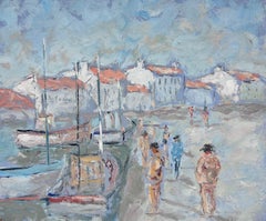 Figures Waking Along The Harbour French Impressionist Landscape