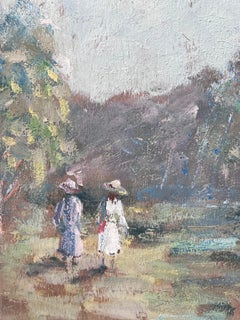 Zwei Damen mit Sonnenhüten schlendern durch die Waldlandschaft Ölgemälde