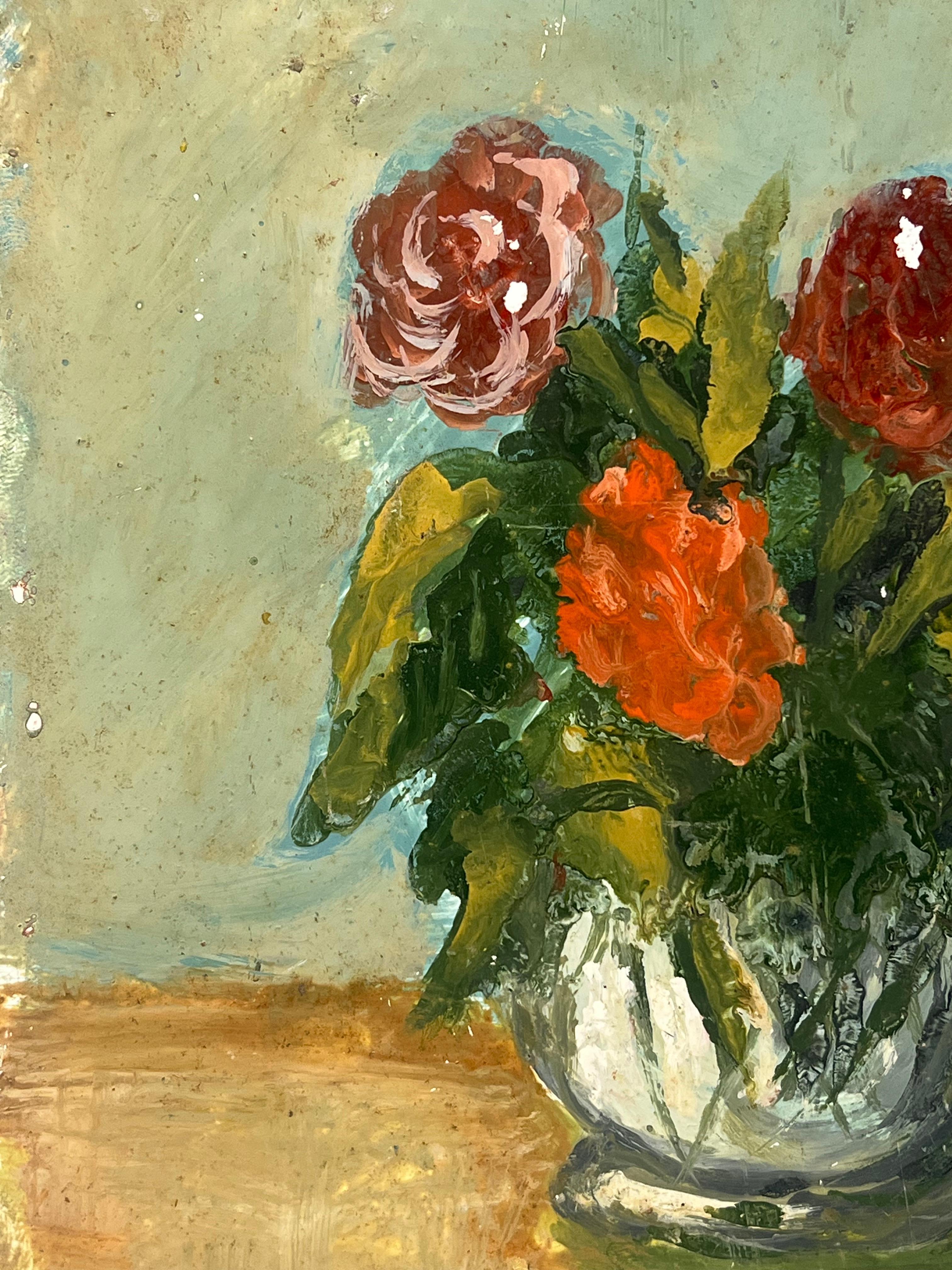 Ramo de rosas vibrantes
firmado por Fanch Lel (francés, 1930)
tamaño: 10,75 x 9 pulgadas
óleo sobre tabla, sin enmarcar
estado: el cuadro está en muy buen estado. Antes estaba guardado en el estudio del artista. 

Procedencia: todos los cuadros que