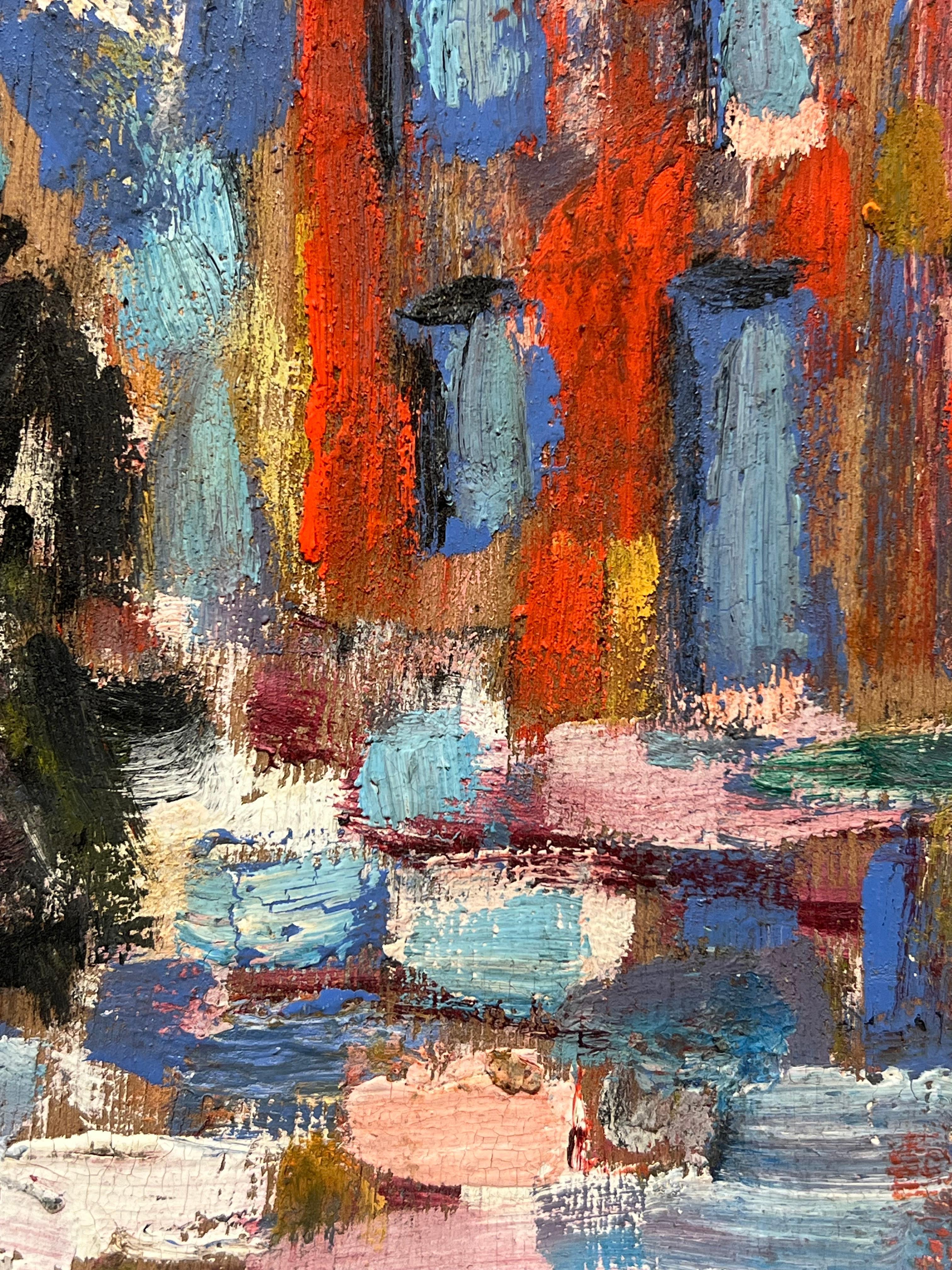 Vibrante escena de pueblo
de Fanch Lel (francés, 1930)
tamaño: 8,75 x 8,75 pulgadas
óleo sobre tabla, sin enmarcar
estado: el cuadro está en muy buen estado. Antes estaba guardado en el estudio del artista. 

Procedencia: todos los cuadros que