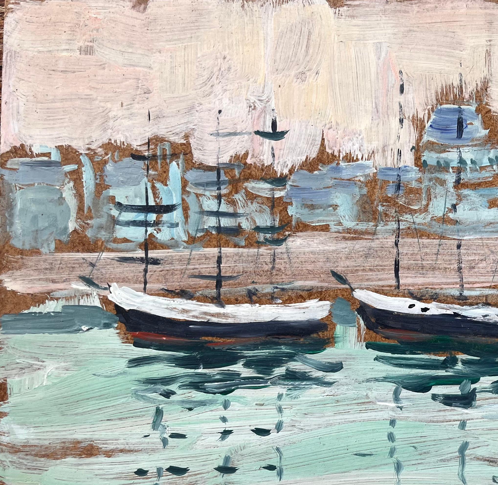 Vutien à St Malo Französisches Küstengemälde mit vertäuten Booten von Fanch Lel im Angebot 2