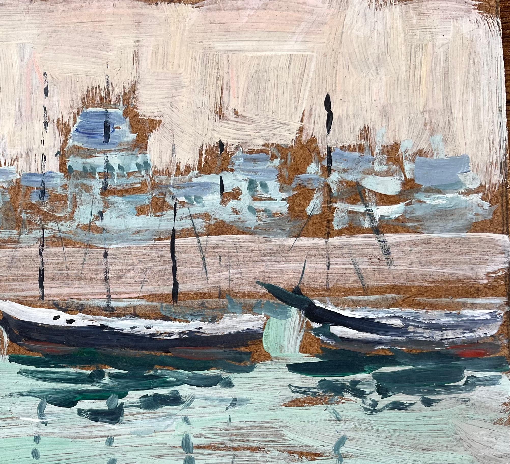Vutien à St Malo Französisches Küstengemälde mit vertäuten Booten von Fanch Lel im Angebot 3