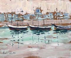 Vutien à St Malo French Coastal Painting of Moored Boats by Fanch Lel
