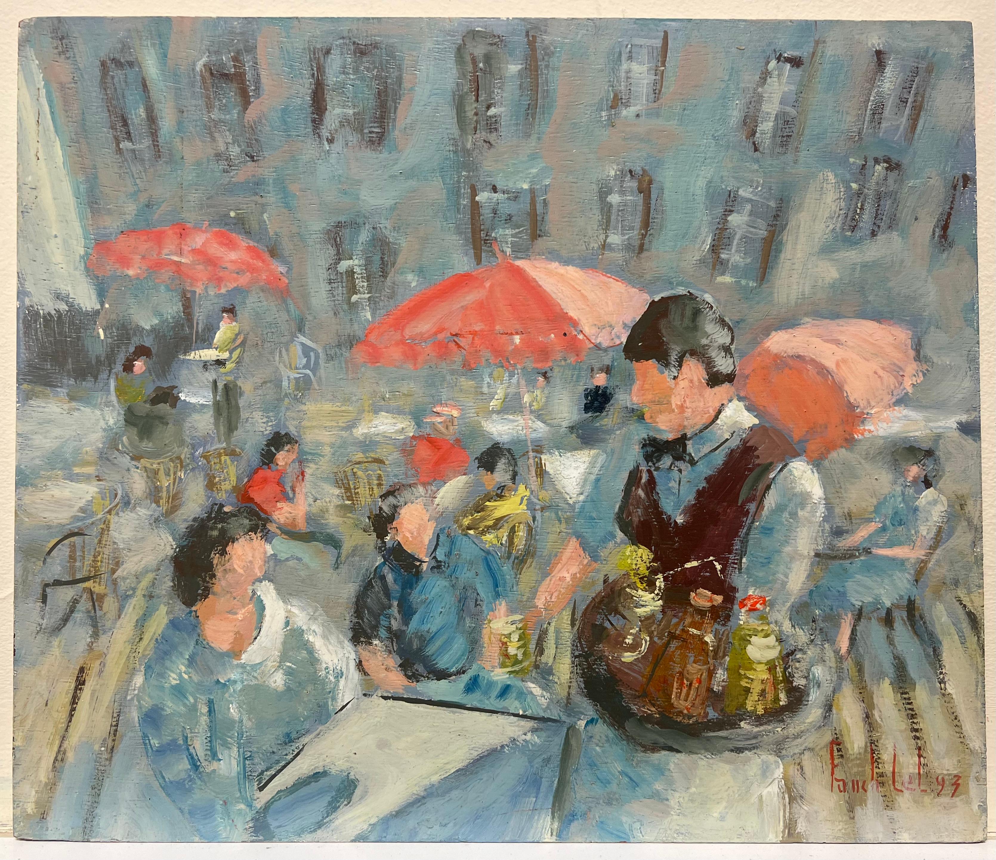 Peinture à l'huile d'un café français en plein air - Painting de Fanch Lel