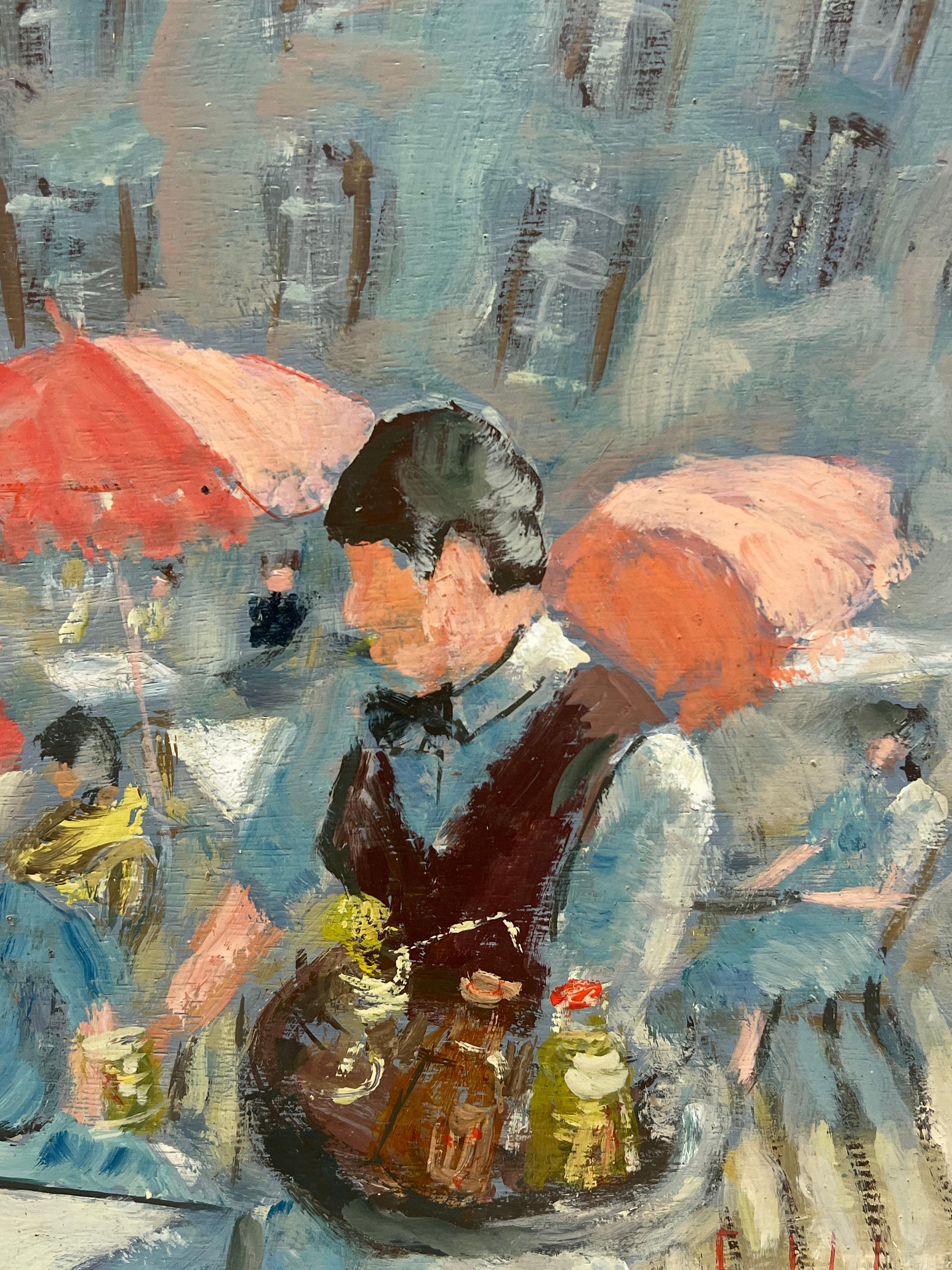 Peinture à l'huile d'un café français en plein air - Impressionnisme Painting par Fanch Lel