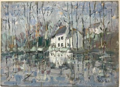 Casa Whiting in riva al mare tra i riflessi degli alberi spogli Aberne Francia