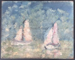 Weiße Segelboote im Sommer blaue bewölkte See Impressionist Französisch Ölgemälde