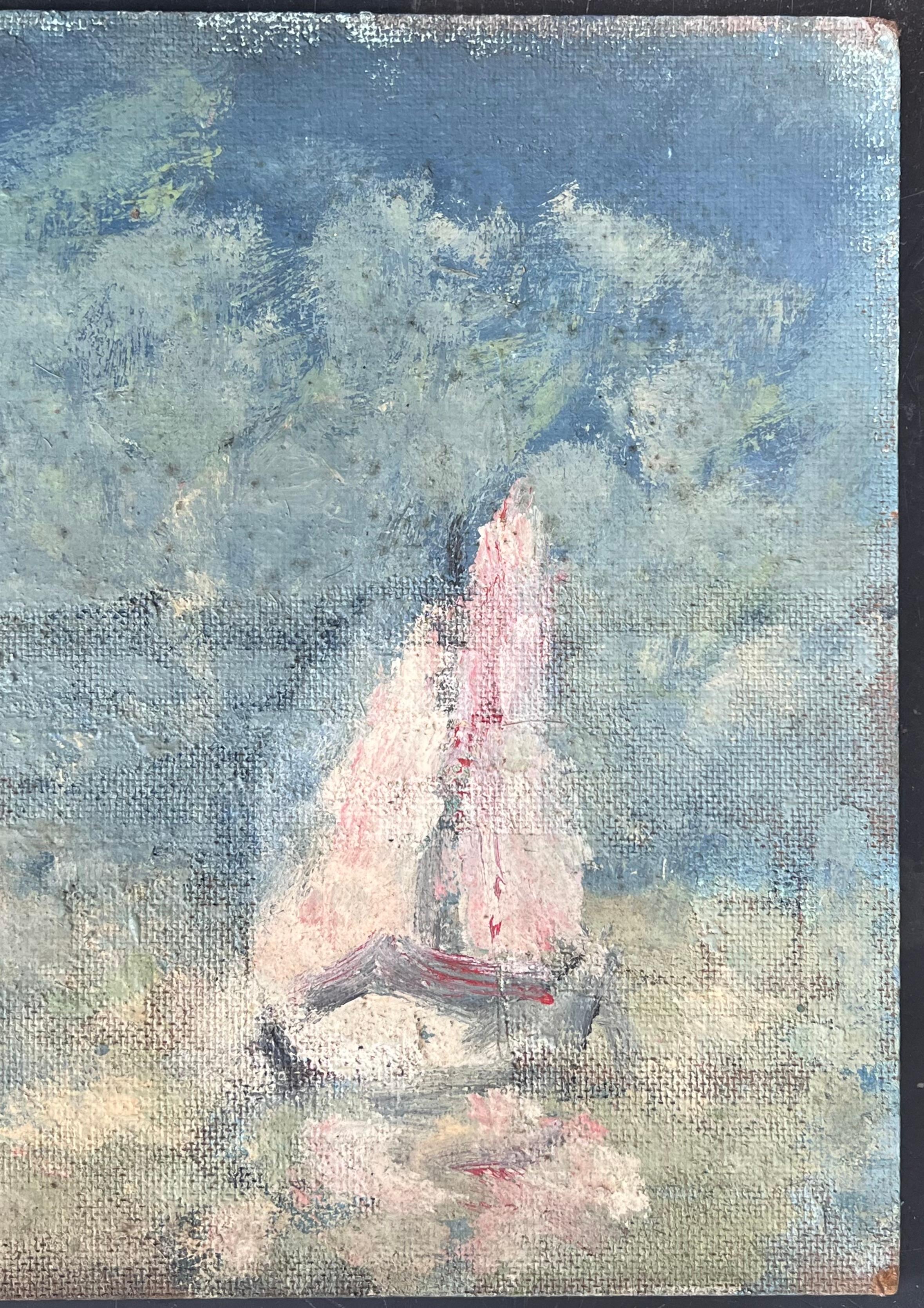 White Sailing Boats
by Fanch Lel
Size: 11 x 14 inches (height x width)
Oil painting on board, unframed
Condition: Good condition overall with minor surface handling marks and light wear to edges, consistent with its medium and vintage