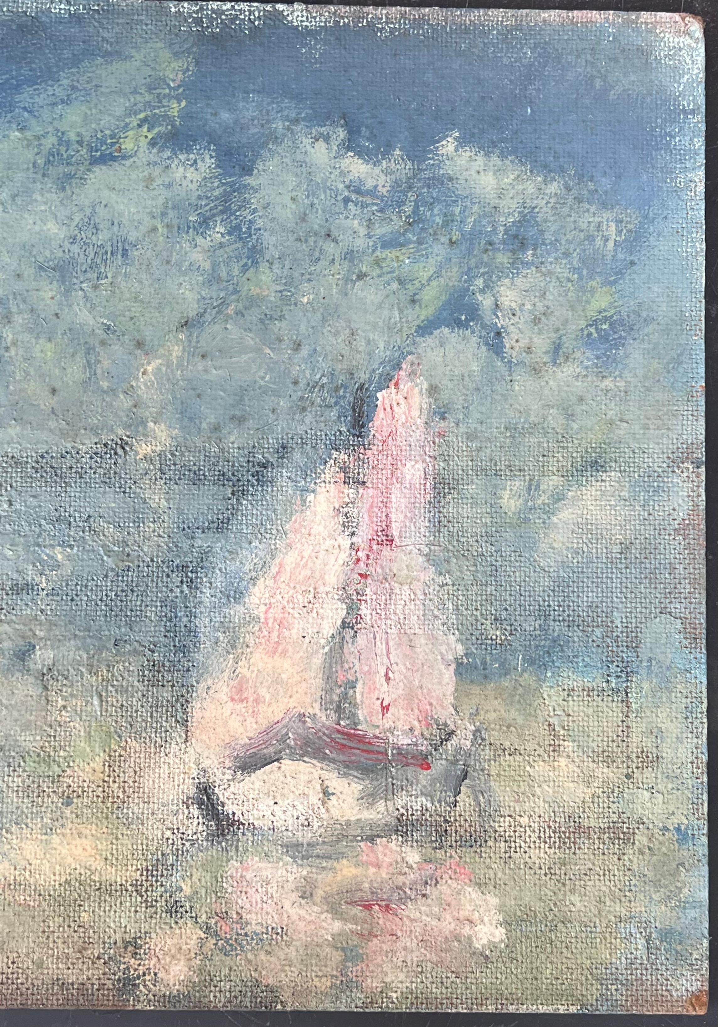 White Sailing Boats In Summer Blue Cloudy Seas Impressionist French Oil Painting For Sale 1