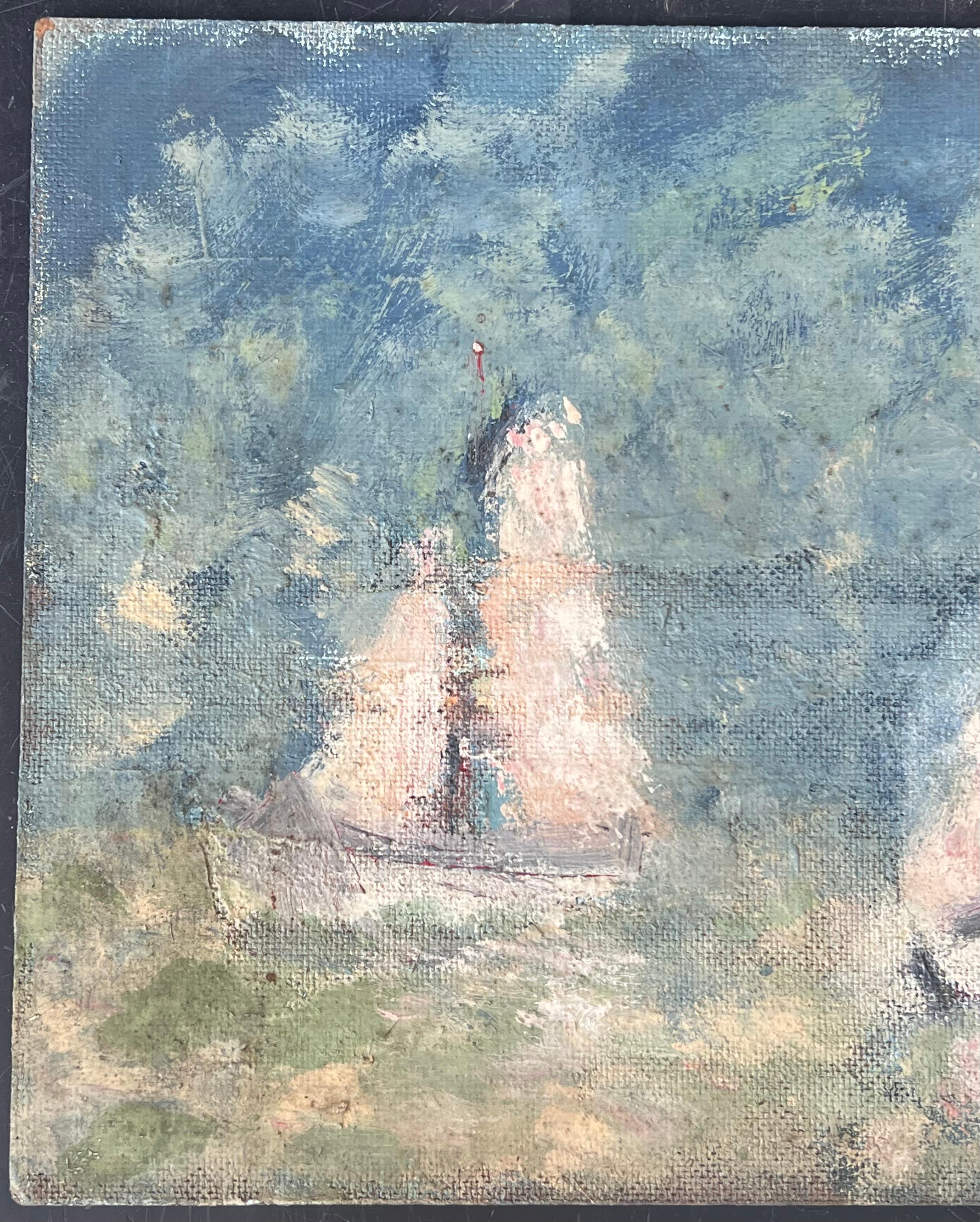 White Sailing Boats In Summer Blue Cloudy Seas Impressionist French Oil Painting For Sale 2