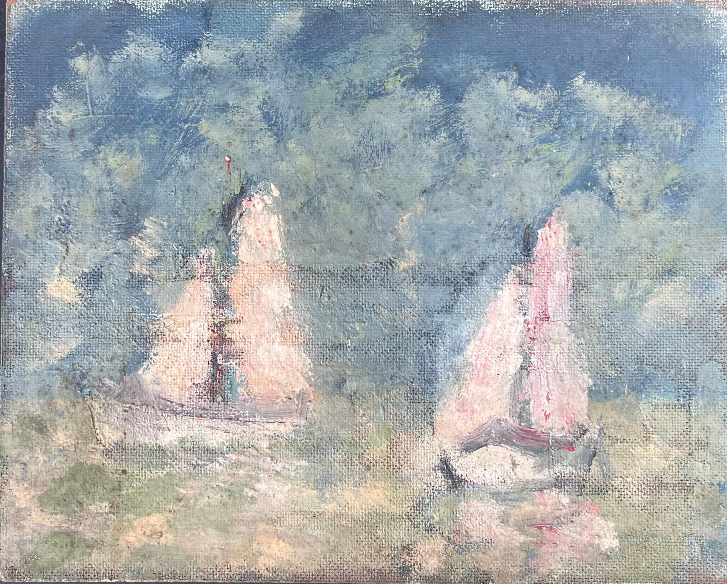 Fanch Lel Landscape Painting - White Sailing Boats In Summer Blue Cloudy Seas Impressionist French Oil Painting