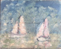 White Sailing Boats In Summer Blue Cloudy Seas Impressionist French Oil Painting