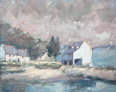 Casa de pueblo blanca junto a la bahía Paisaje francés Pintura al óleo