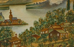 Fanciful Volkskunst- Village-Gemälde