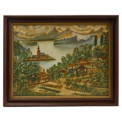 Fanciful Folk art Village Painting