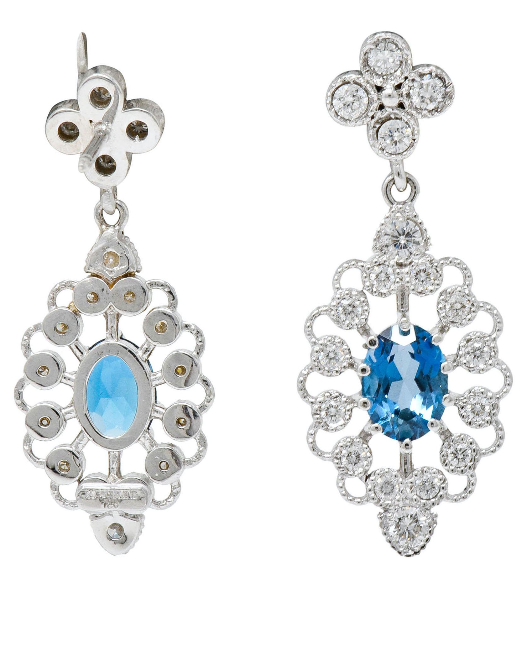 Fanciful London Blue Topaz Diamond 18 Karat Gold Drop Earrings 1