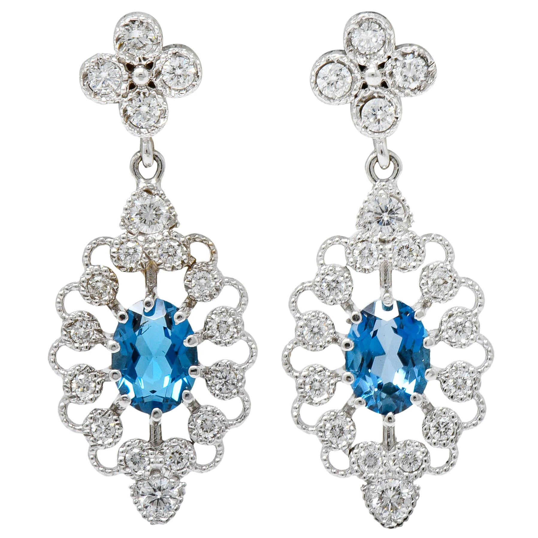 Fanciful London Blue Topaz Diamond 18 Karat Gold Drop Earrings