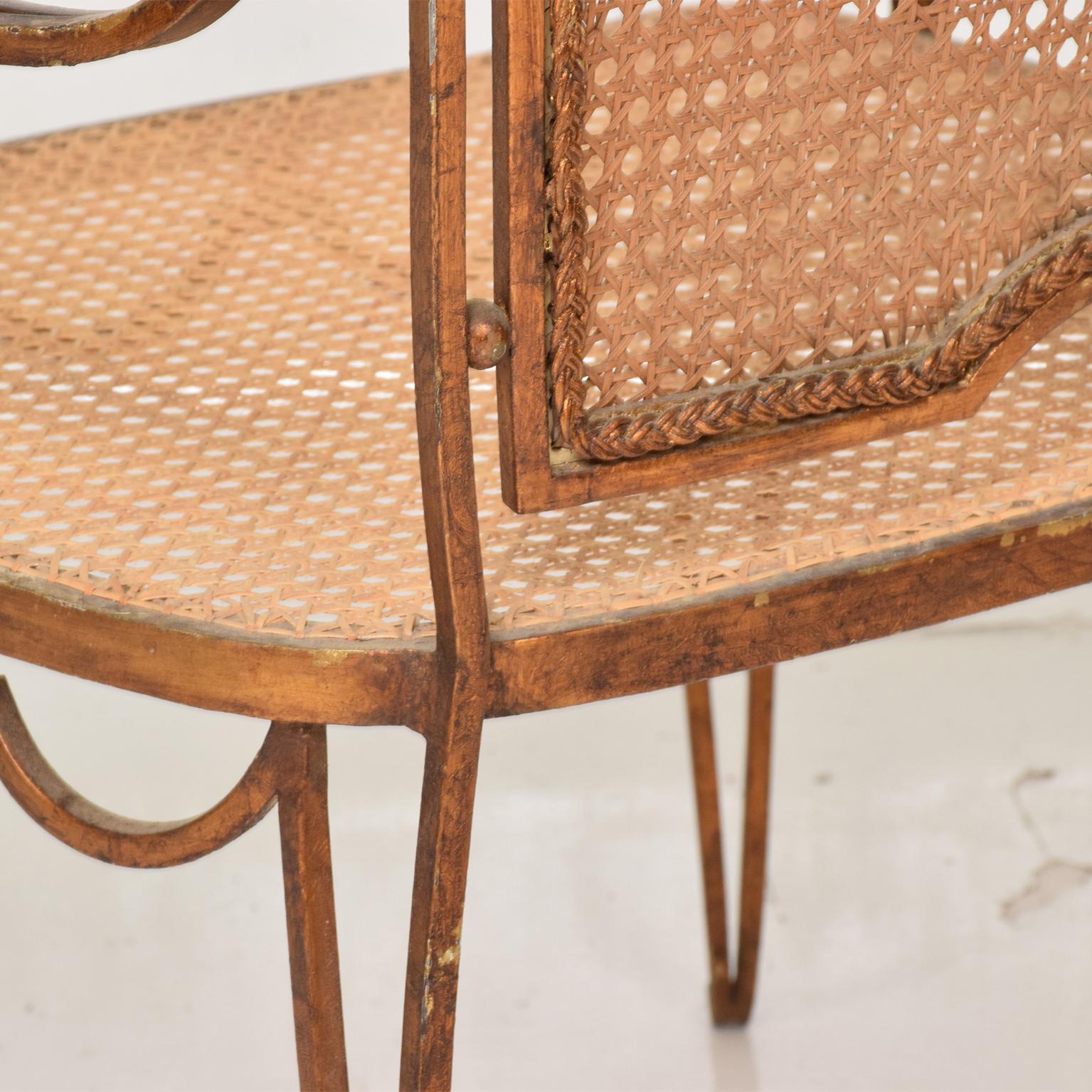 Fanciful Regency Armchair by Arturo Pani in Forged Gilt Iron & Woven Cane 1940s 4