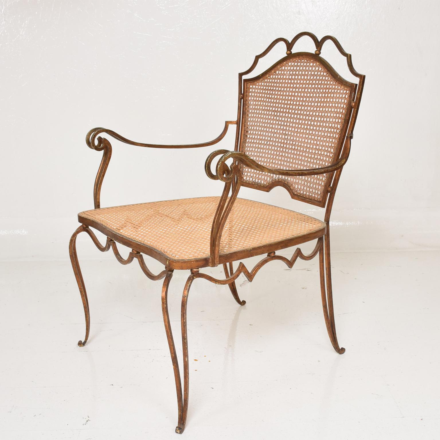 Fanciful Regency Armchair by Arturo Pani in Forged Gilt Iron & Woven Cane 1940s In Good Condition In Chula Vista, CA