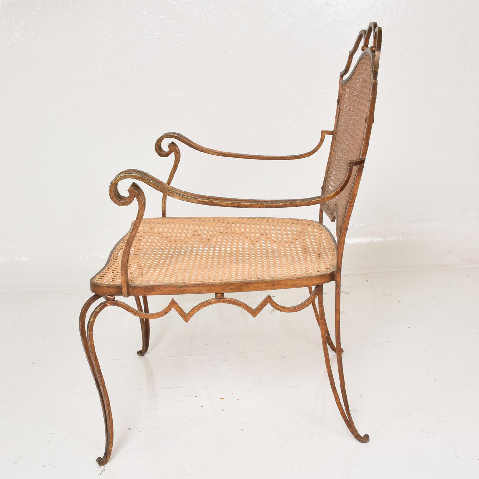 Mid-20th Century Fanciful Regency Armchair by Arturo Pani in Forged Gilt Iron & Woven Cane 1940s