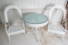 1960s Hollywood Regency Iron Garden Set with Feather Chairs & Table