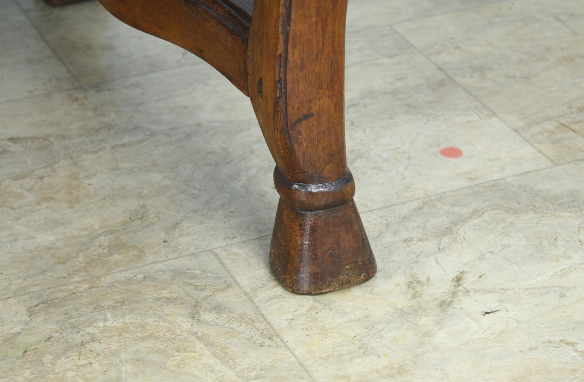 Fancifully Carved Walnut Bench with Hoof Feet For Sale 5