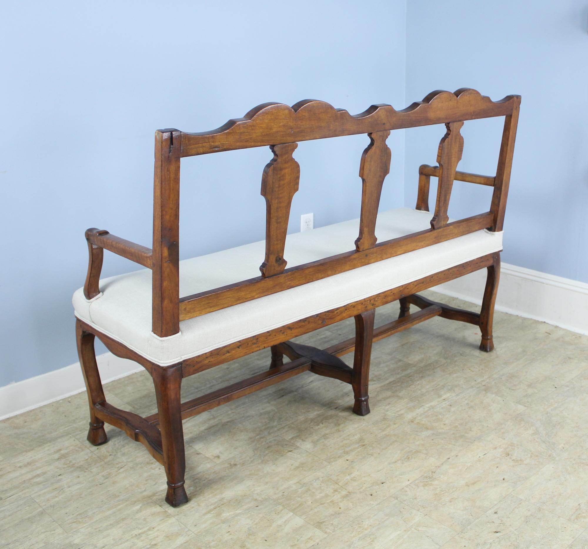 Fancifully Carved Walnut Bench with Hoof Feet For Sale 8